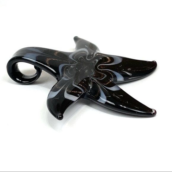 Three Glass Starfish Black Gold and White Necklace Pendant - Picture 12 of 15